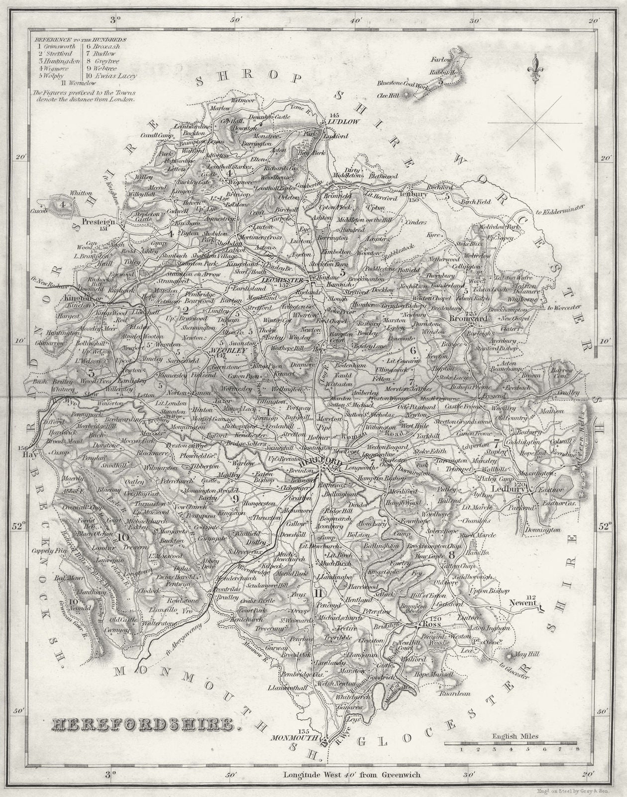 HEREFORD. Herefordshire. Fullarton 1844 old antique vintage map plan chart